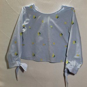 SALE! REBELLION Chambray Lemon Embroidered Cropped Top Size M